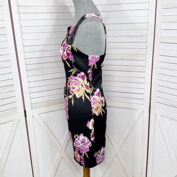 Cache Abstract Floral Cage Front Sleeveless Sheath Dress Black Pink 12 - Picture 2 of 12